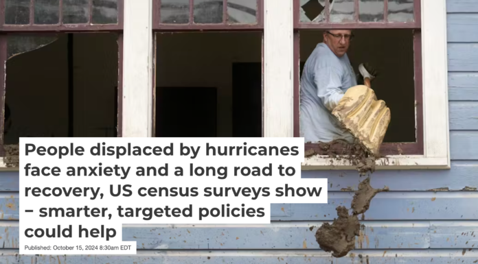 Hurricane Helene flooded homes with water and mud in Marshall, N.C. Many people will be out of their homes for months or longer. AP Photo/Jeff Roberson